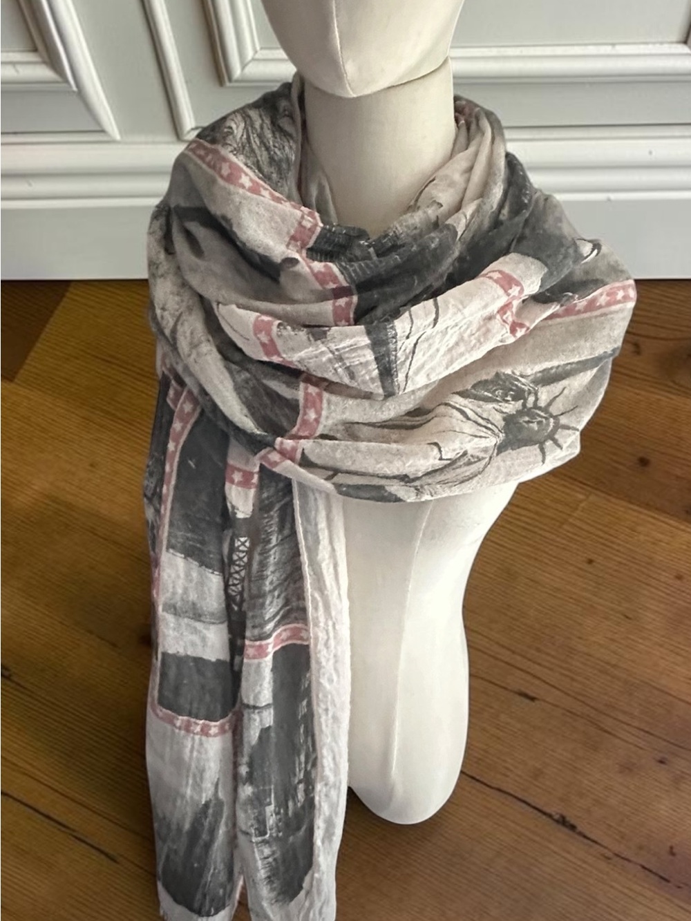 New York City Collage Gauzy Scarf. 71 X 39